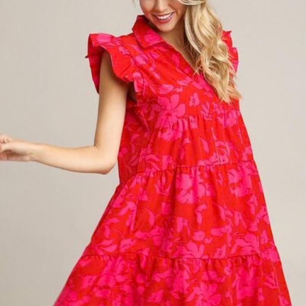 Red and Pink Floral Dress